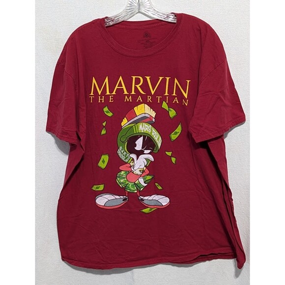 Marvin the Martian Money Graphic Print Red T-Shirt Size XXL / 2XL - Picture 1 of 7